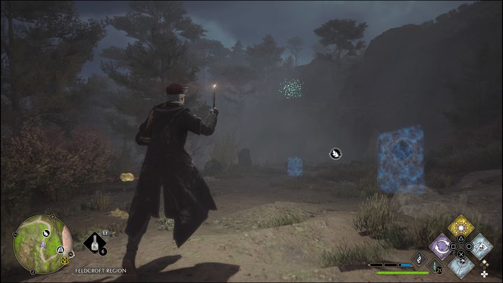 Po aktywacji Łamigłówki Merlina pojawią się niebieskie motyle - Hogwarts Legacy: Region Feldcroft - wszystkie Łamigłówki Merlina - Hogwarts Legacy - poradnik do gry