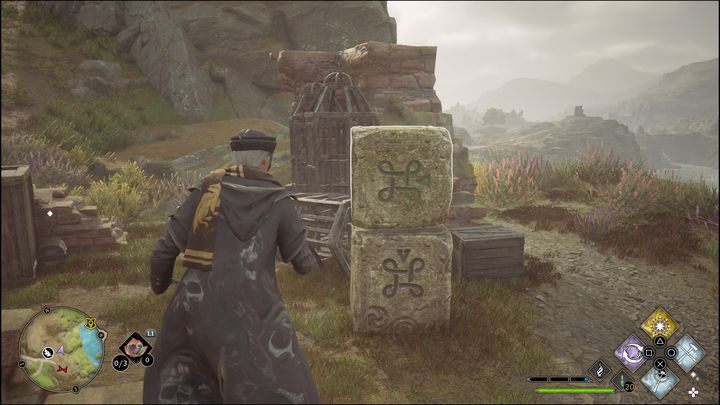 Za pomocą zaklęcia Flipendo odwróćcie górne bloki tak, aby symbolizowały to samo co ich dolna część - Hogwarts Legacy: Wybrzeże Clagmar - wszystkie Łamigłówki Merlina - Hogwarts Legacy - poradnik do gry