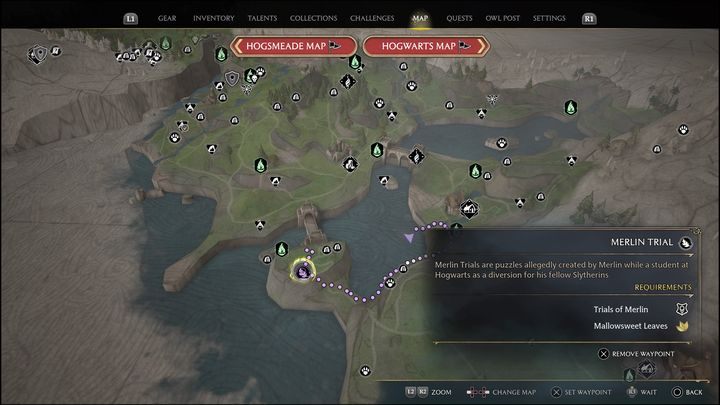 Link do mapy: Merlin Trial - Marunweem Lake #4 - Hogwarts Legacy: Jezioro Marunweem - wszystkie Łamigłówki Merlina - Hogwarts Legacy - poradnik do gry