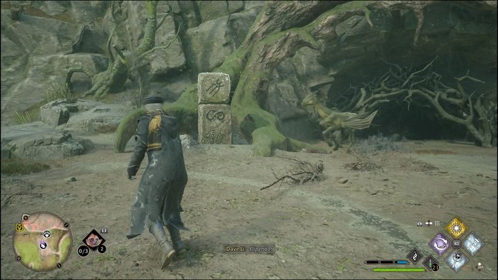 Próba polega na odwróceniu górnego bloku tak, aby symbol był w takim samym położeniu co na dole - Hogwarts Legacy: Jezioro Marunweem - wszystkie Łamigłówki Merlina - Hogwarts Legacy - poradnik do gry