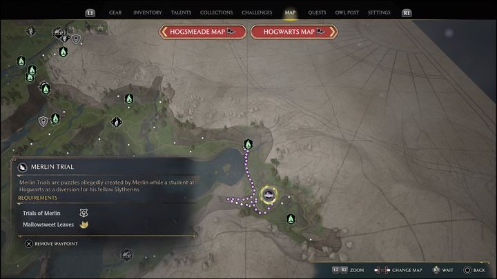 Link do mapy: Merlin Trial - Marunweem Lake #1 - Hogwarts Legacy: Jezioro Marunweem - wszystkie Łamigłówki Merlina - Hogwarts Legacy - poradnik do gry