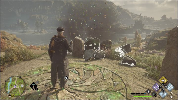 Zadanie polega na naprawieniu trzech kamiennych rzeźb - Hogwarts Legacy: Wybrzeże Kłusowników - wszystkie Łamigłówki Merlina - Hogwarts Legacy - poradnik do gry