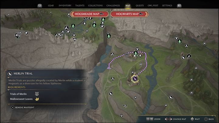 Link do mapy: Merlin Trial - Poidsear Coast #5 - Hogwarts Legacy: Wybrzeże Kłusowników - wszystkie Łamigłówki Merlina - Hogwarts Legacy - poradnik do gry