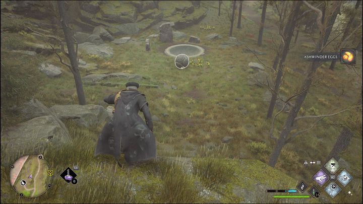 Następnie zepchnijcie ją na dół dzięki takim czarom jak Confringo, Depulso lub Accio dla lepszej kontroli, aby skierować kulę do wgłębienia w ziemi - Hogwarts Legacy: Południowy Rejon Hogwartu - wszystkie Łamigłówki Merlina - Hogwarts Legacy - poradnik do gry