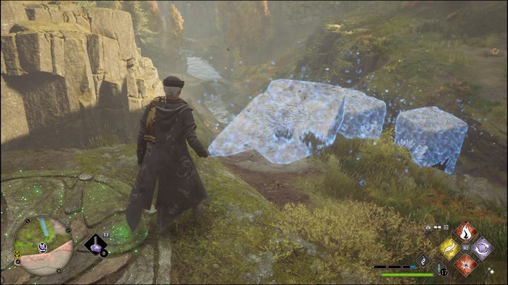 Po aktywacji próby, waszym zadaniem będzie skakanie na kamienne platformy - Hogwarts Legacy: Dolina Hogwartu - wszystkie Łamigłówki Merlina - Hogwarts Legacy - poradnik do gry