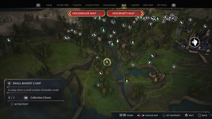 Następna skrzynia jest w obozie bandytów, tuż przy wejściu do Zakazanego Lasu (Forbidden Forest) - Hogwarts Legacy: Skrzynie skarbów Północny Rejon Hogwartu (North Hogwarts Region) - Hogwarts Legacy - poradnik do gry