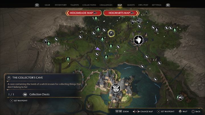 Ostatnia skrzynia jest w Jaskini Kolekcjonerów (Collectors Cave), którą zwiedzicie podczas przechodzenia misji głównej Hełm Urtkota (The Helm of Urtkot) - Hogwarts Legacy: Skrzynie skarbów Północny Rejon Hogwartu (North Hogwarts Region) - Hogwarts Legacy - poradnik do gry