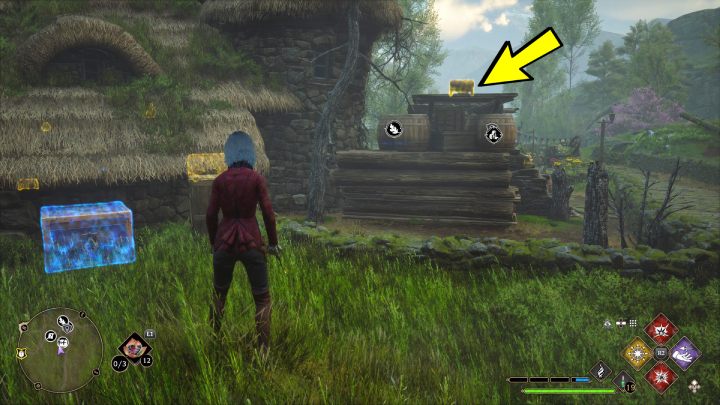 Trzecia skrzynia z Brockburrow jest na platformie przy beczkach - Hogwarts Legacy: Skrzynie skarbów Dolina Hogwartu (Hogwarts Valley) - Hogwarts Legacy - poradnik do gry