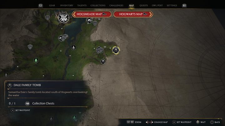 Ta skrzynia jest w Grobowcu Rodu Dale (Dale Family Tomb), obok Brockburrow - Hogwarts Legacy: Skrzynie skarbów Dolina Hogwartu (Hogwarts Valley) - Hogwarts Legacy - poradnik do gry