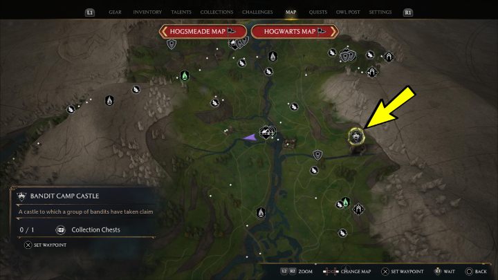 Następna skrzynia jest w obozie bandytów w zamku, na wschód od Keenbridge - Hogwarts Legacy: Skrzynie skarbów Dolina Hogwartu (Hogwarts Valley) - Hogwarts Legacy - poradnik do gry
