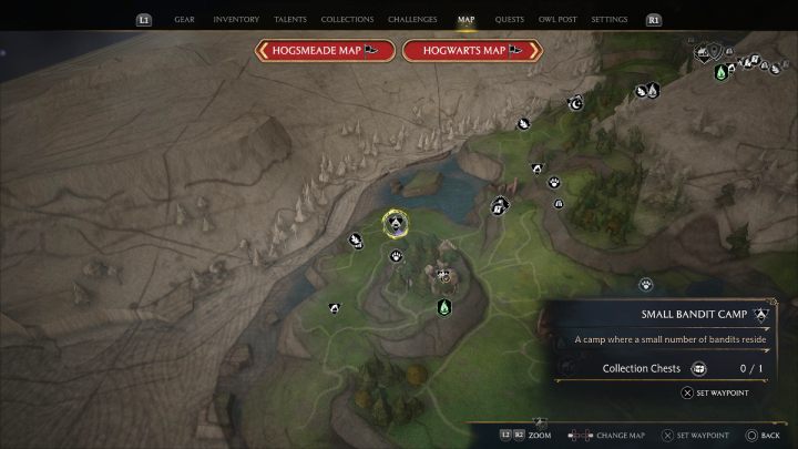 Tę skrzynię znajdziecie w namiocie w obozie bandytów na północny zachód od punktu szybkiej podróży Zamek Rookwooda (Rookwood Castle) - Hogwarts Legacy: Skrzynie skarbów Rejon Feldcroft (Feldcroft Region) - Hogwarts Legacy - poradnik do gry