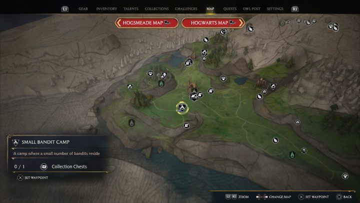 Ta skrzynia jest przy namiocie w obozie bandytów przy Feldcroft - Hogwarts Legacy: Skrzynie skarbów Rejon Feldcroft (Feldcroft Region) - Hogwarts Legacy - poradnik do gry