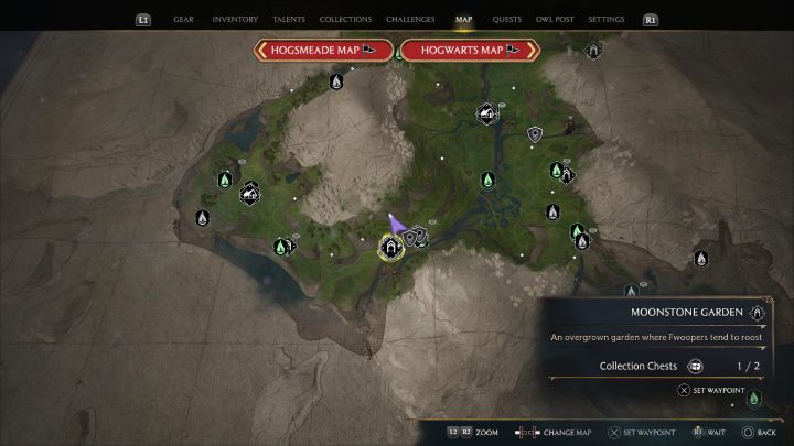 2 skrzynie znajdziecie w jaskini Księżycowy Ogród (Moonstone Garden) - Hogwarts Legacy: Skrzynie skarbów Rejon Feldcroft (Feldcroft Region) - Hogwarts Legacy - poradnik do gry