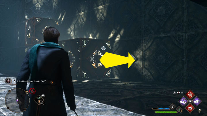 Ponownie użyjcie Accio na elementach widocznych na powyższym screenie, aby przesunąć je w prawą stronę - Hogwarts Legacy: Sala Herodiany (The Hall of Herodiana) - Hogwarts Legacy - poradnik do gry