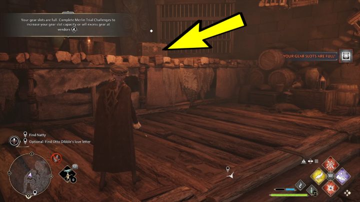 Wejdźcie po schodach między dużymi drewnianymi skrzyniami i wskoczcie na platformę - Hogwarts Legacy: Podstawy szantażu (A Basis for Blackmail) - Hogwarts Legacy - poradnik do gry