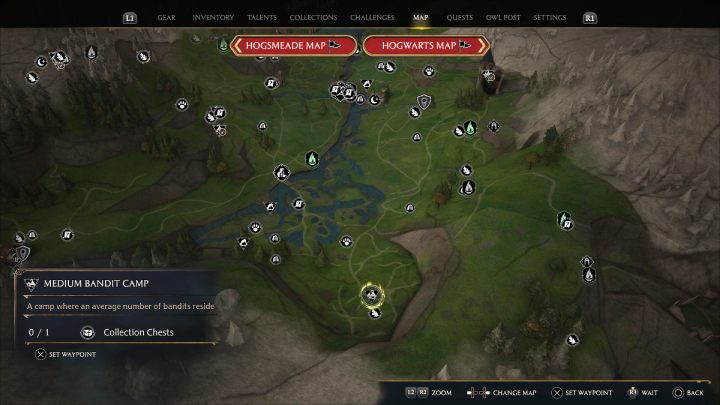 Skrzynia z rejonu Torfowiska Morza Południowego jest w obozie bandytów u podnóża gór - Hogwarts Legacy: Skrzynie skarbów Torfowiska Morza Południowego (South Sea Bog) - Hogwarts Legacy - poradnik do gry