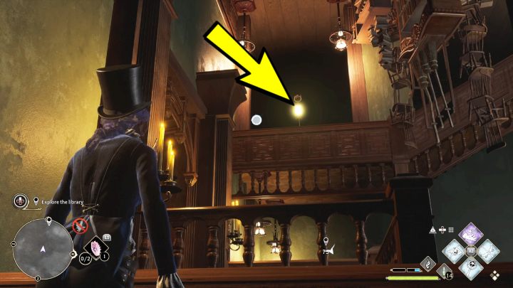 Przejdźcie przez drzwi, wejdźcie po schodach i dojdźcie do ściany - Hogwarts Legacy: Jak zbadać bibliotekę w queście Pilnowanie swojego nosa (Minding Your Own Business)? - Hogwarts Legacy - poradnik do gry