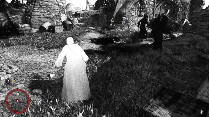 Pierwszy etap jest prosty, wystarczy, że poczekacie, aż wszyscy wrogowie się odwrócą i udacie się prosto do wąskiego przejścia naprzeciwko - Hogwarts Legacy: Próba Niam Fitzgerald (Niamh Fitzgeralds Trial) - Hogwarts Legacy - poradnik do gry