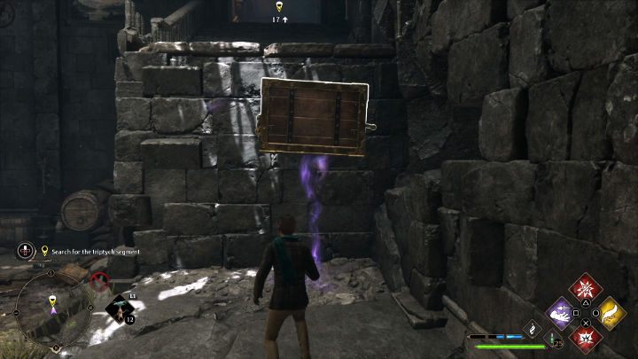 Złapcie skrzynię przy użyciu Accio i podprowadźcie ją w miejsce widoczne na powyższym obrazku i użyjcie na niej Levioso - Hogwarts Legacy: W cieniu góry (In the Shadow of the Mountain) - Hogwarts Legacy - poradnik do gry