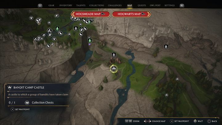 Ta skrzynia jest w obozie bandytów w zamku, niedaleko punktu szybkiej podróży - Hogwarts Legacy: Skrzynie skarbów Wybrzeże Kłusowników (Poidsear Coast) - Hogwarts Legacy - poradnik do gry
