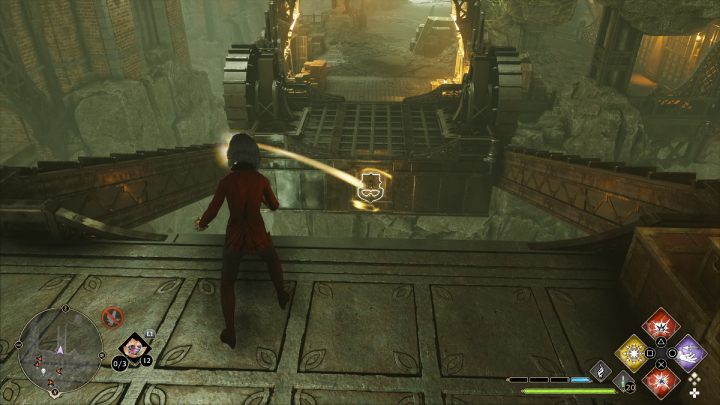 Podejdźcie do ruchomej platformy i użyjcie jej, aby przejść na drugą stronę - Hogwarts Legacy: Skrzynie skarbów Jezioro Marunweem (Marunweem Lake) - Hogwarts Legacy - poradnik do gry