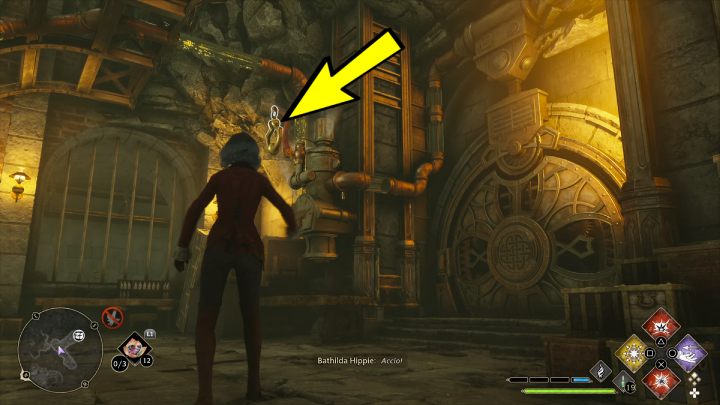 Pociągnijcie za uchwyt przy rurach zaklęciem Accio i wejdźcie przez okrągłe drzwi - Hogwarts Legacy: Skrzynie skarbów Jezioro Marunweem (Marunweem Lake) - Hogwarts Legacy - poradnik do gry