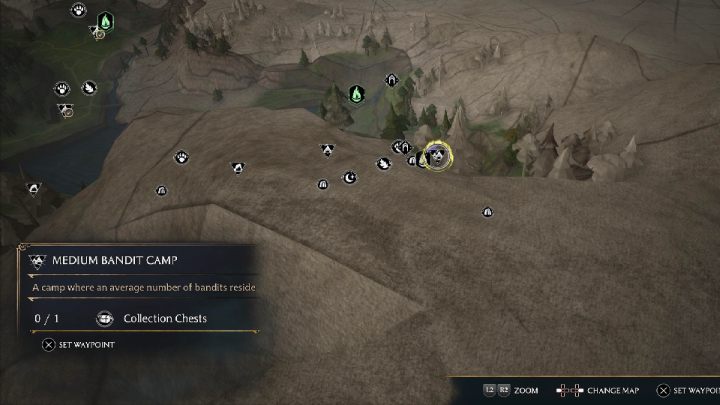 Kolejna skrzynia jest w obozie bandytów przy Tunelu Wieży (Tower Tunnel) - Hogwarts Legacy: Skrzynie skarbów Jezioro Marunweem (Marunweem Lake) - Hogwarts Legacy - poradnik do gry