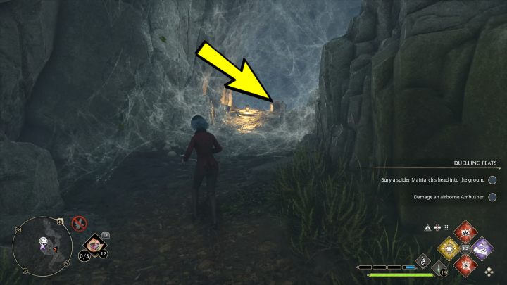 Pierwsza skrzynia jest po lewej stronie jaskini - Hogwarts Legacy: Skrzynie skarbów Jezioro Marunweem (Marunweem Lake) - Hogwarts Legacy - poradnik do gry