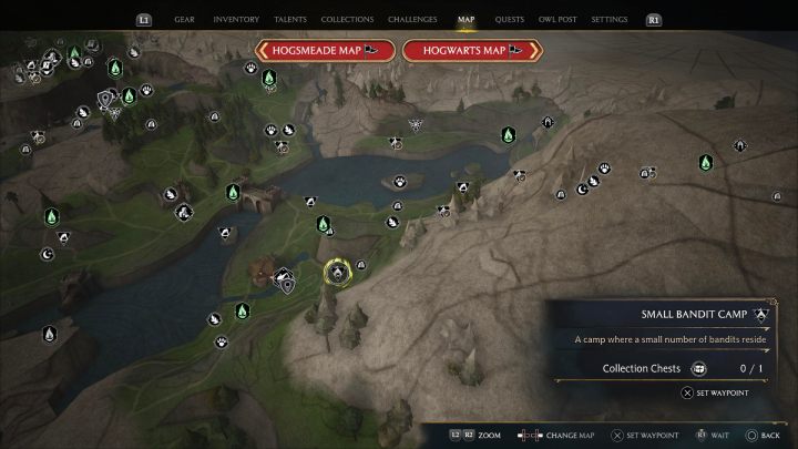 Następna skrzynia jest w obozie bandytów obok wioski Marunweem - Hogwarts Legacy: Skrzynie skarbów Jezioro Marunweem (Marunweem Lake) - Hogwarts Legacy - poradnik do gry