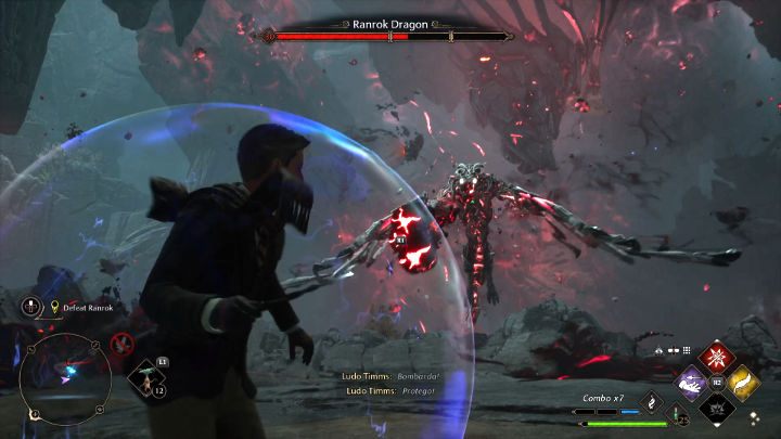 Meteoryty wystrzeliwane przez Ranroka można ominąć lub przechwycić je (R1, RB lub X) i odrzucić w stronę przeciwnika, wyrządzając mu przy tym obrażenia - Hogwarts Legacy: Ostatni skarbiec (The Final Repository) - Hogwarts Legacy - poradnik do gry