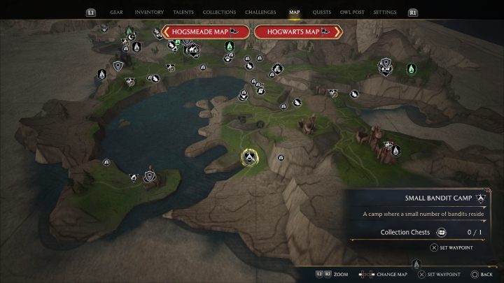 Ostatnią skrzynię znajdziecie w małym obozie bandytów, tuż pod poprzednim obozem - Hogwarts Legacy: Skrzynie skarbów Wybrzeże Clagmar (Clagmar Coast) - Hogwarts Legacy - poradnik do gry