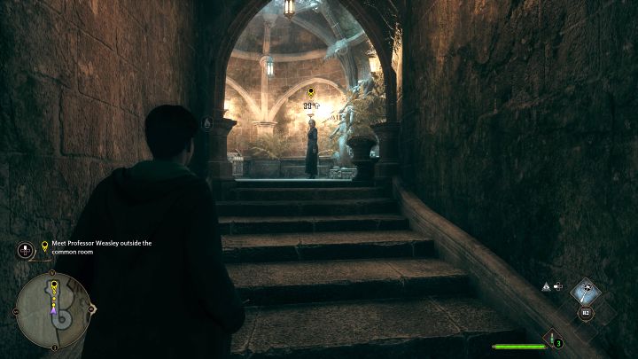 Zerkajcie na mini-mapę żeby dotrzeć do Profesor Weasley (kropki na mini-mapie) - Hogwarts Legacy: Witaj w Hogwarcie (Welcome to Hogwarts) - Hogwarts Legacy - poradnik do gry