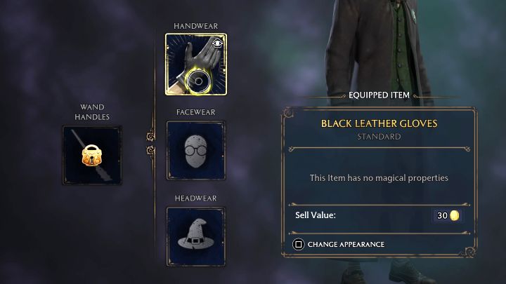 Po otwarciu zakładki Wyposażenie zacznijcie od podświetlenia kursorem slotu odpowiedzialnego za element ubioru, który chcecie zmienić - Hogwarts Legacy: Jak zmienić wygląd ubrania (Change Apperance)? - Hogwarts Legacy - poradnik do gry