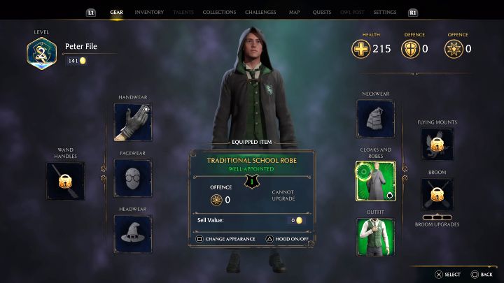 Jeszcze inną opcją zmiany wyglądu jest zakładanie i zdejmowanie kaptura (Hood) - Hogwarts Legacy: Jak zmienić wygląd ubrania (Change Apperance)? - Hogwarts Legacy - poradnik do gry