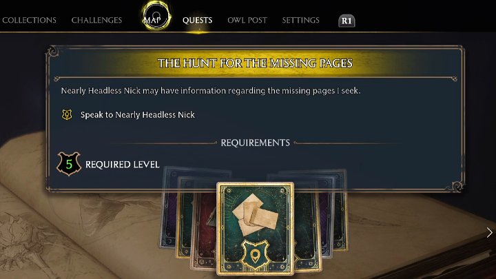 Rozpocznijcie od ukończenia głównego questu Łamigłówki Merlina, w którym Nora Treadwell prosi o pomoc w rozwiązaniu pierwszej zagadki - Hogwarts Legacy: Poszukiwania brakujących stron (The Hunt for the Missing Pages) - quest Gryffindoru - Hogwarts Legacy - poradnik do gry