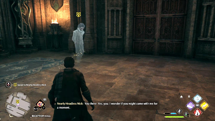 Przejdźcie do miejsca oznaczonego na mapie Hogwartu, aby spotkać się z Prawie Bezgłowym Nickiem - Hogwarts Legacy: Poszukiwania brakujących stron (The Hunt for the Missing Pages) - quest Gryffindoru - Hogwarts Legacy - poradnik do gry