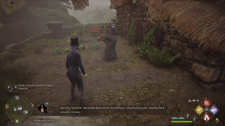 Udajcie się do Górnego Hogsfield (Upper Hogsfield) i porozmawiajcie z kobietą stojącą niedaleko punktu szybkiej podróży w wiosce - Hogwarts Legacy: Przyjacielskie wsparcie (A Friend in Deed) - solucja, opis przejścia - Hogwarts Legacy - poradnik do gry