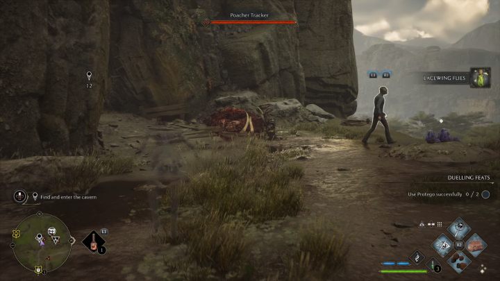 Podlećcie do jaskini wskazanej na ekranie i wylądujcie w bezpiecznej odległości - Hogwarts Legacy: Przyjacielskie wsparcie (A Friend in Deed) - solucja, opis przejścia - Hogwarts Legacy - poradnik do gry