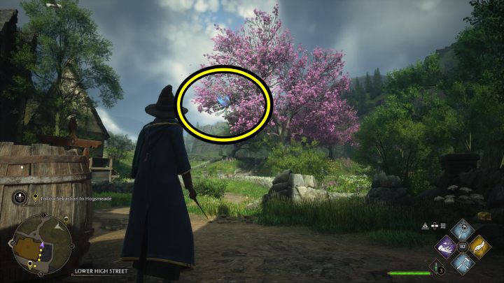 Kolejną latającą stronę Flying Guide Page #3 (Hogsmeade) znajdziecie tuż za mostem prowadzącym do wioski, za budynkiem stojącym naprzeciwko sklepu Księgi i Zwoje (Tomes and Scrolls) - Hogwarts Legacy: Strony przewodnika (Field Guide Pages) - Hogsmeade - Hogwarts Legacy - poradnik do gry