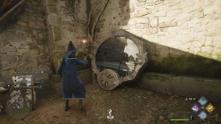 Obraz znajduje się za jednym z domów w pobliżu karczmy Świński Łeb (Hogs Head) - Hogwarts Legacy: Strony przewodnika (Field Guide Pages) - Hogsmeade - Hogwarts Legacy - poradnik do gry