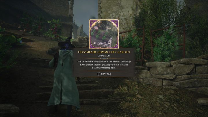 Jedną ze stron Revelio znajdziecie między małymi budynkami w pobliżu sklepu z eliksirami i sklepem Ollivandera - Hogwarts Legacy: Strony przewodnika (Field Guide Pages) - Hogsmeade - Hogwarts Legacy - poradnik do gry