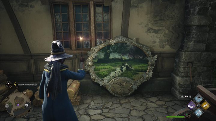 Obraz Empty Moth Painting #2 (Hogsmeade) znajdziecie za domem przy pubie Pod Trzema Miotłami (The Three Broomsticks) - Hogwarts Legacy: Strony przewodnika (Field Guide Pages) - Hogsmeade - Hogwarts Legacy - poradnik do gry