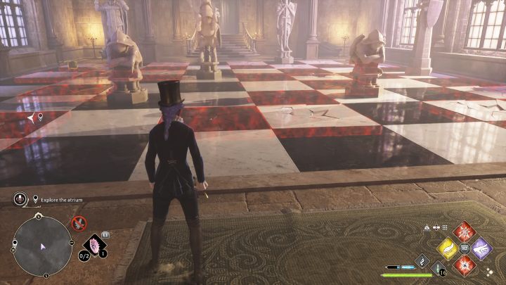 W pokoju z szachami użyjcie zaklęcia Revelio i unikajcie przechodzenia przez podświetlone na czerwono pola - Hogwarts Legacy: Pilnowanie swojego nosa (Minding Your Own Business) - Hogwarts Legacy - poradnik do gry