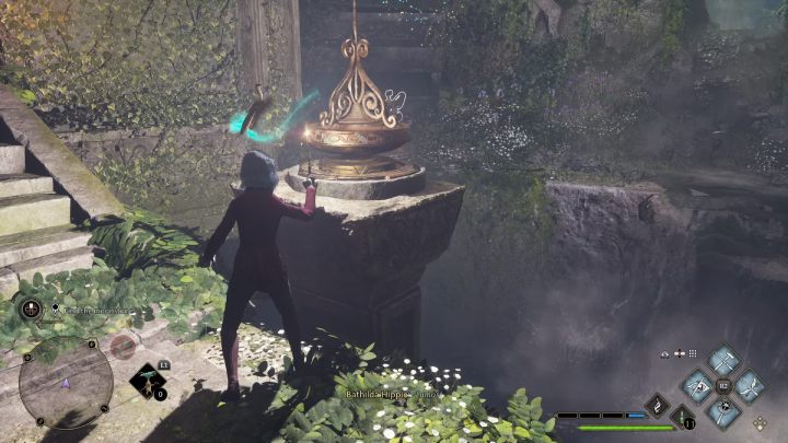 Stańcie przy schodach i uderzcie zaklęciem Depulso mechanizm przy wodospadzie - Hogwarts Legacy: Centaur i kamień (The Centaur and the Stone) - Hogwarts Legacy - poradnik do gry