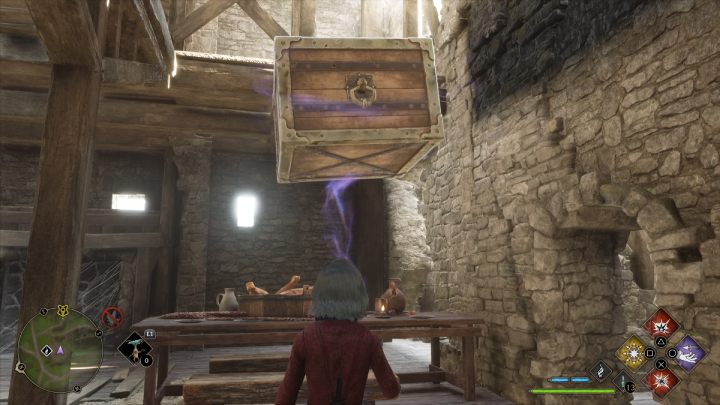Przysuńcie skrzynkę w pobliże stołu i unieście ją zaklęciem Levioso - Hogwarts Legacy: Tętniące źródła starożytnej energii (Ancient Magic Hotspots) część 2 - Hogwarts Legacy - poradnik do gry