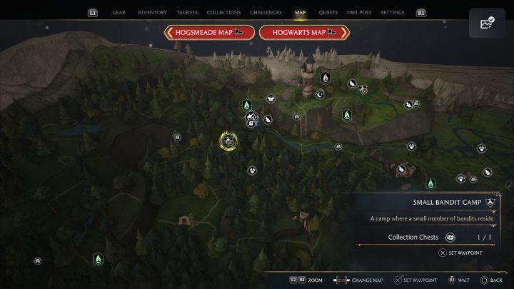 Kolejną skrzynię znajdziecie w obozie bandytów w pobliżu wioski Pitt-Upon-Ford - Hogwarts Legacy: Skrzynie skarbów Torfowiska Północnej Przeprawy (North Ford Bog) - Hogwarts Legacy - poradnik do gry