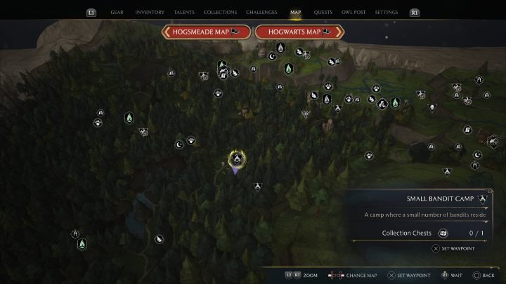 Kolejną skrzynię skarbów z tego regionu znajdziecie w obozie bandytów w środku lasu - Hogwarts Legacy: Skrzynie skarbów Zakazany Las (Forbidden Forest) - Hogwarts Legacy - poradnik do gry