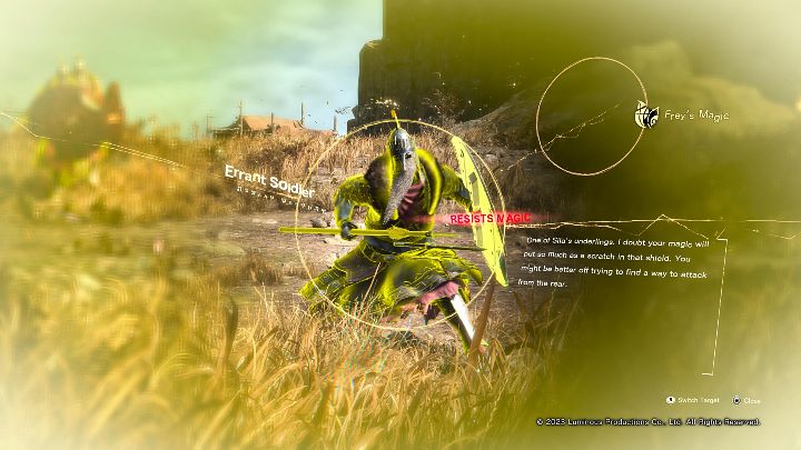 Blokując kamerę na przeciwniku (domyślnie R3 na PS5) i używając Cuff Scan, możecie sprawdzić informacje na temat danego wroga i odkryć jego mocne i słabe strony - Forspoken: Porady na start - Forspoken - poradnik do gry