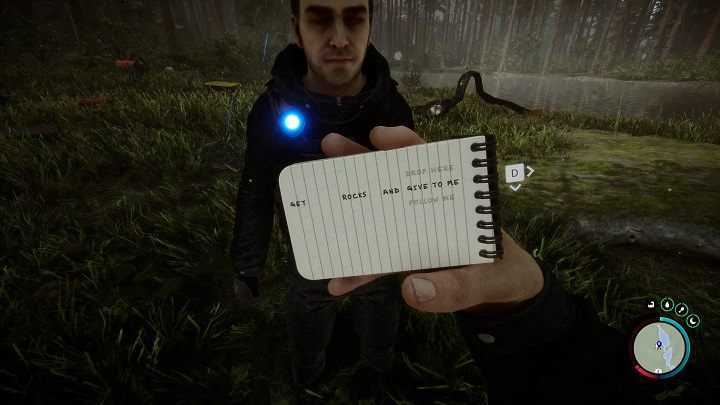 Kelvin, który także przetrwał katastrofę helikoptera, będzie słuchał Waszych poleceń wydawanych za pomocą krótkich notatek - Sons of the Forest: Porady na start - Sons of the Forest - poradnik do gry