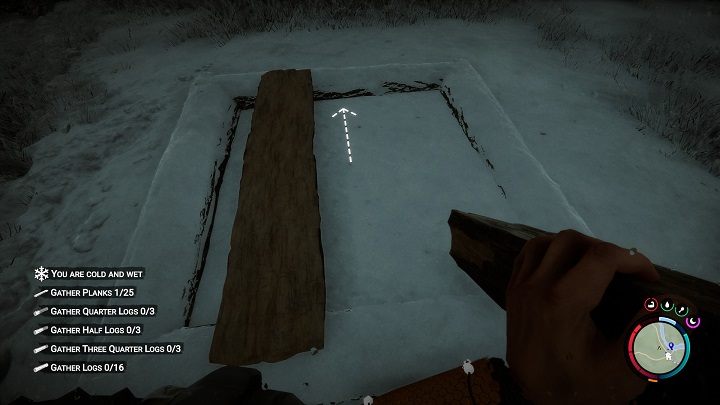 Po ułożeniu obrysu, potnijcie kłody na deski i ułóżcie je równolegle do siebie, aż zakryją całą powierzchnię - Sons of the Forest: Elementy schronienia - Sons of the Forest - poradnik do gry